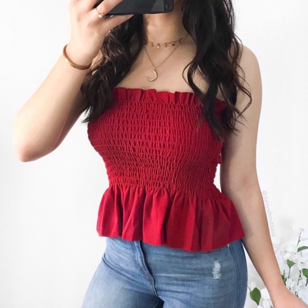 Red Smocked Tube Top